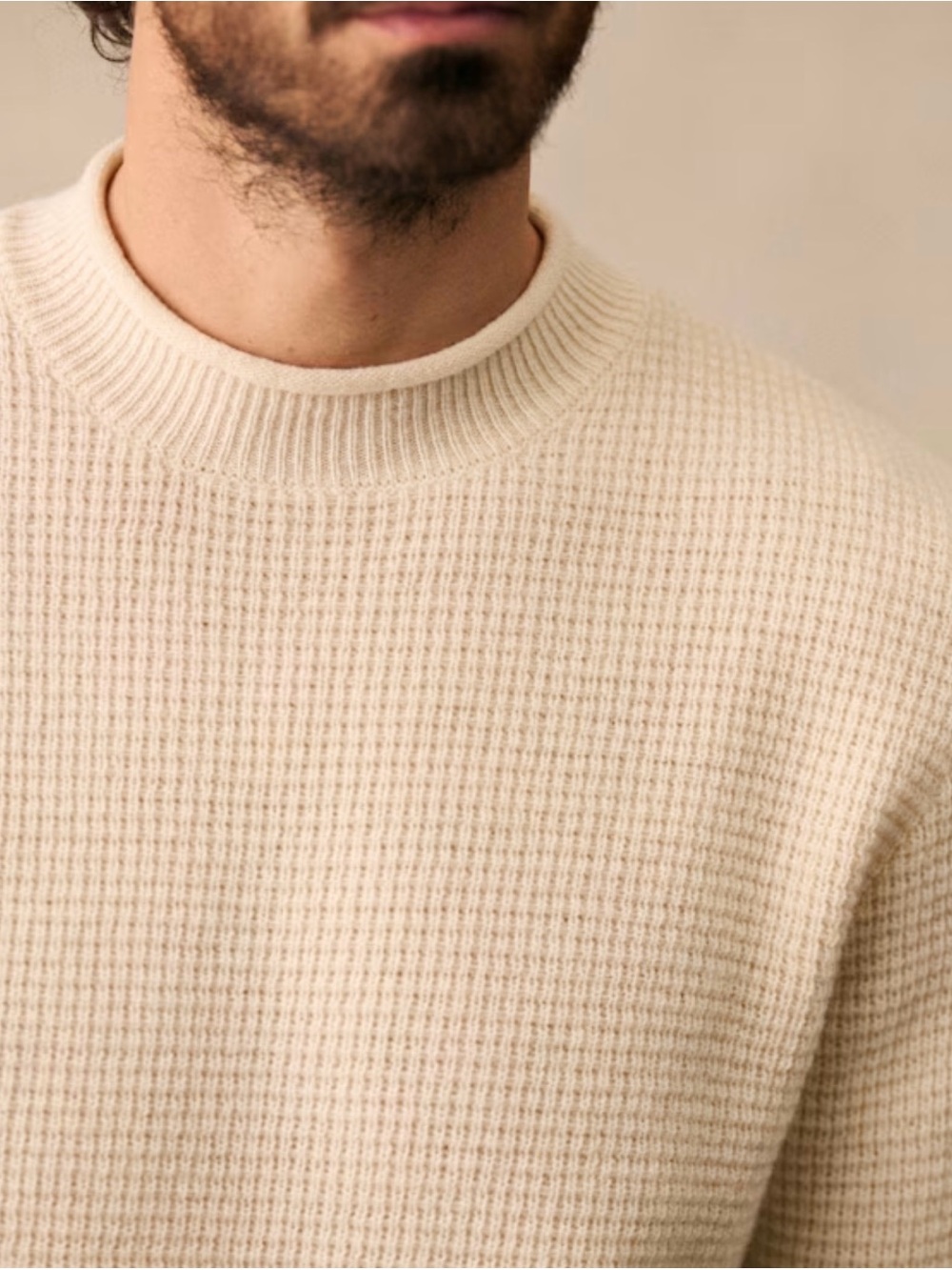 Zara Men's Off-White Ribbed Turtleneck Sweater